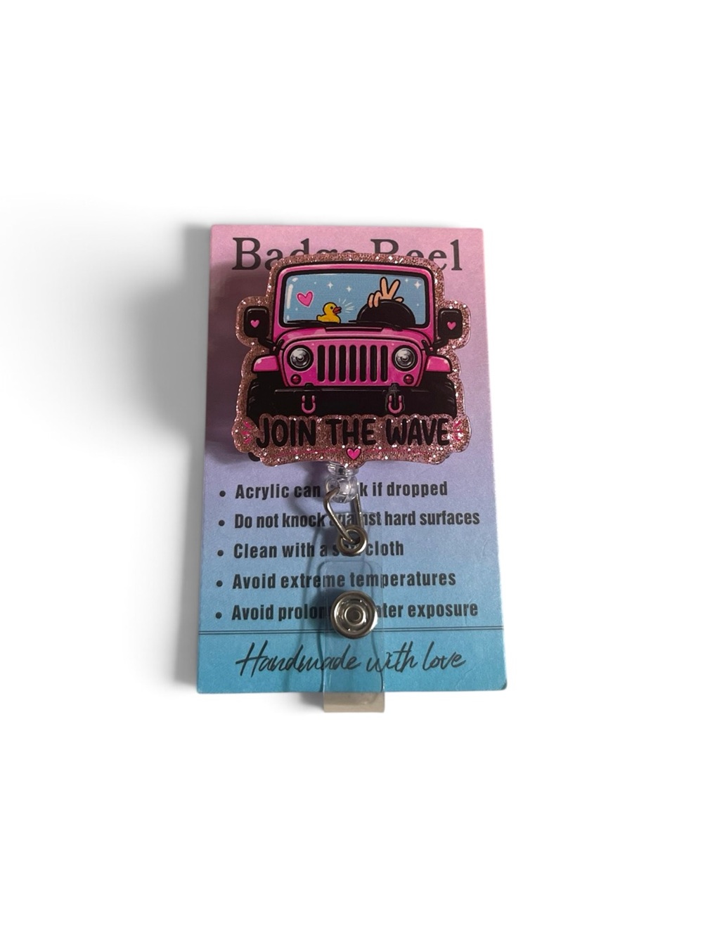 Jeep Pink Glitter Badge Reel - Join the Wave Design